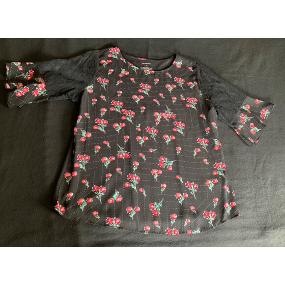 Van Heusen Womens Black Floral Bell Sleeve Top Size Large - Picture 5 of 11